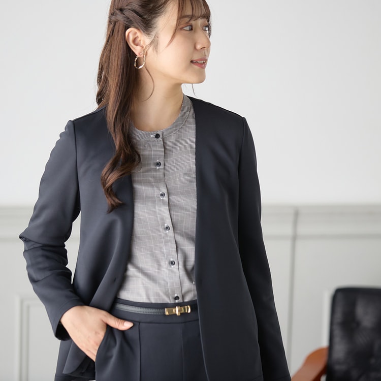 パジャマスーツ】ダンボールニットノーカラージャケット セットアップ