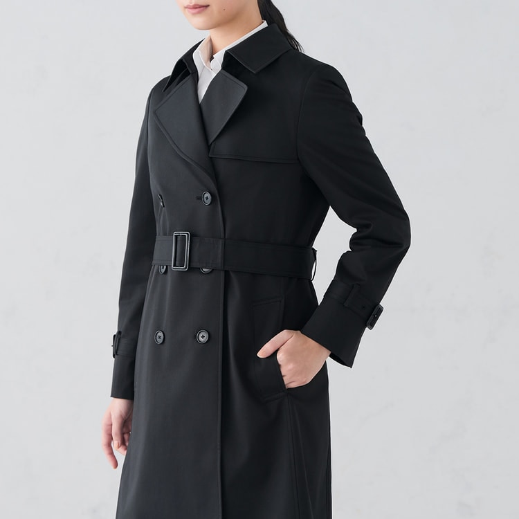 リバーシブルライナー付き はっ水 ストレッチ ダブルトレンチコート 黒