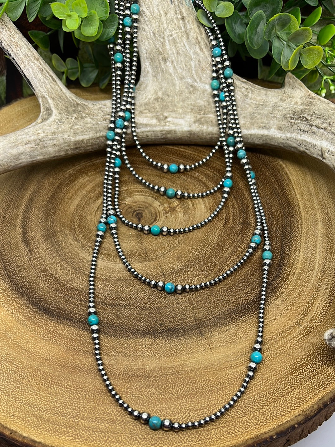 Noel Sterling 3-6mm Navajo & Turquoise Bead Necklace - Accessorize