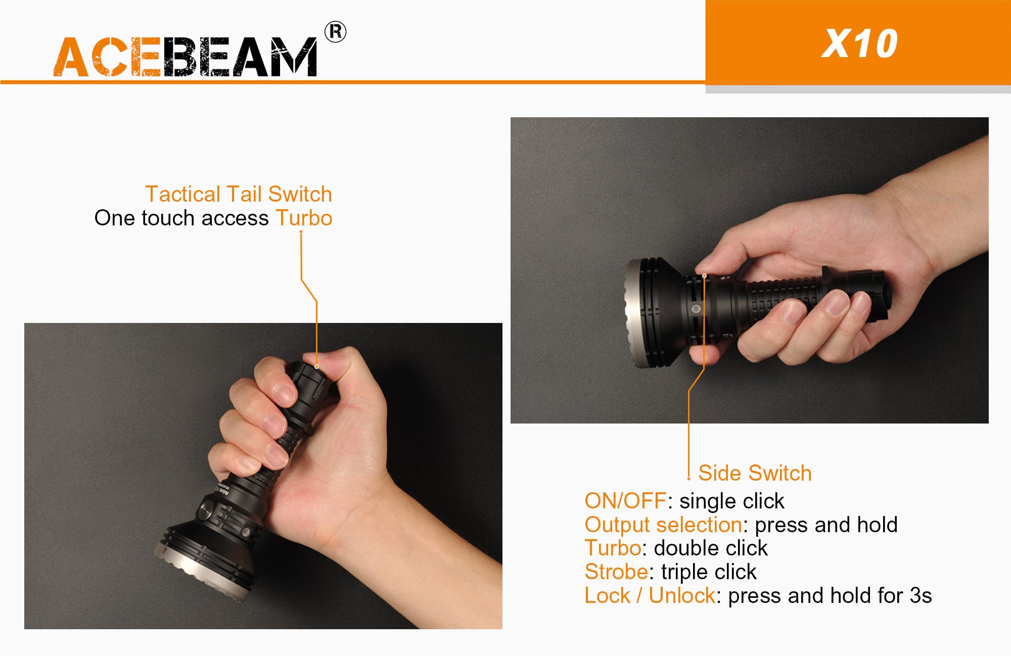 Acebeam X10 Rechargeable Tactical Flashlight|Acebeam® Official