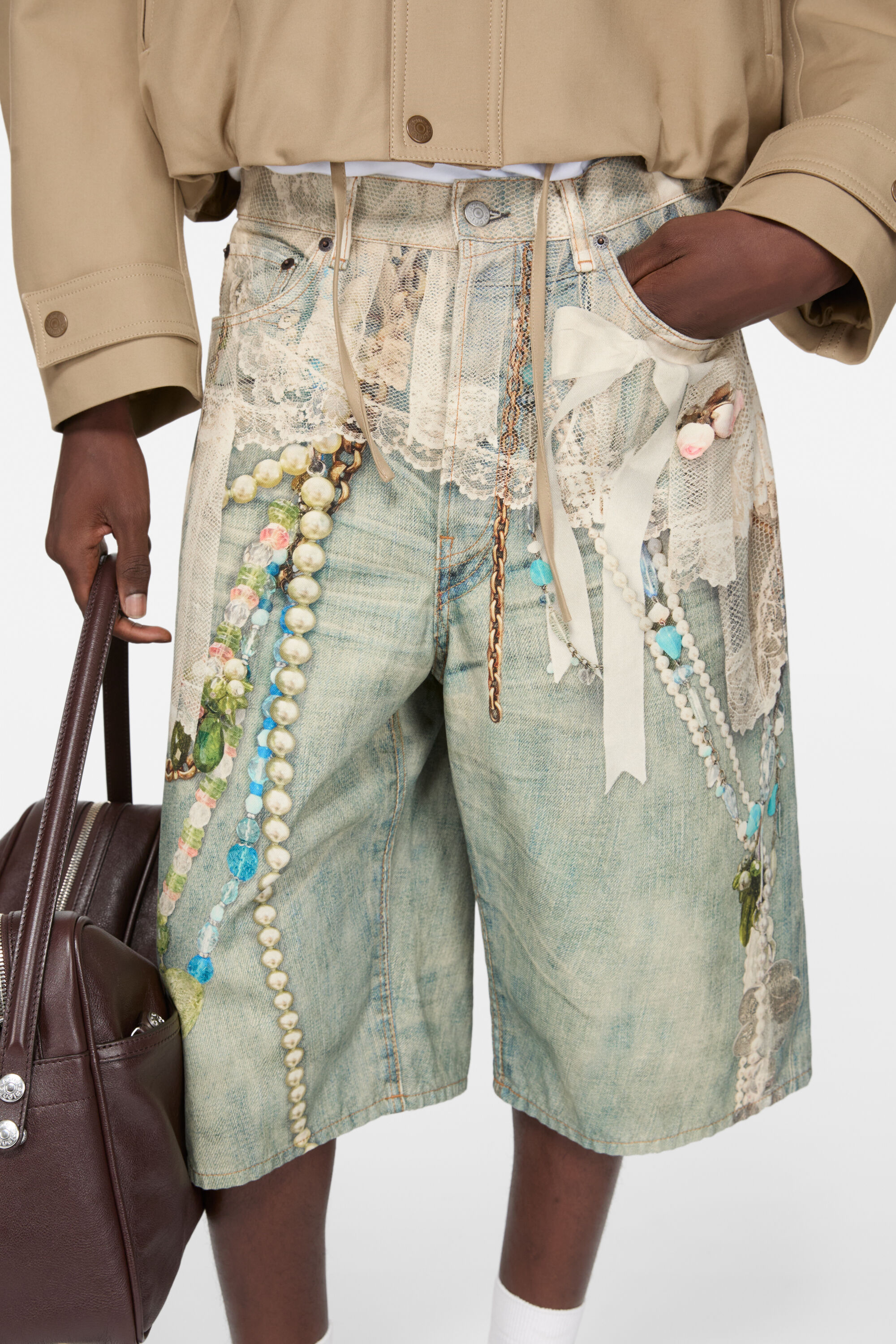 Acne Studios - デニムショーツ - ルーズフィット - ホワイト/グリーン