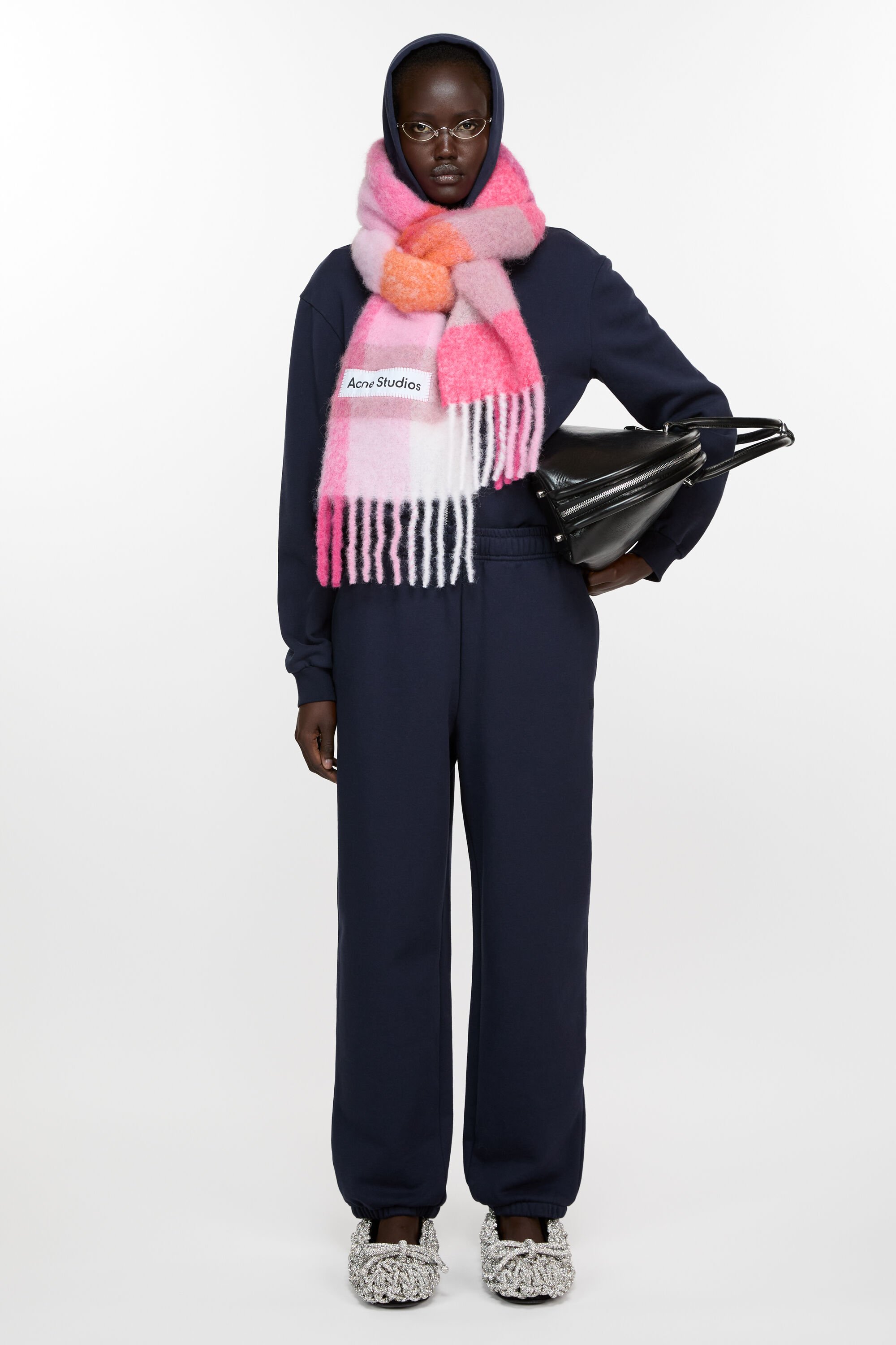 Acne Studios - モヘアチェックスカーフ - Pink/Fuchsia/White