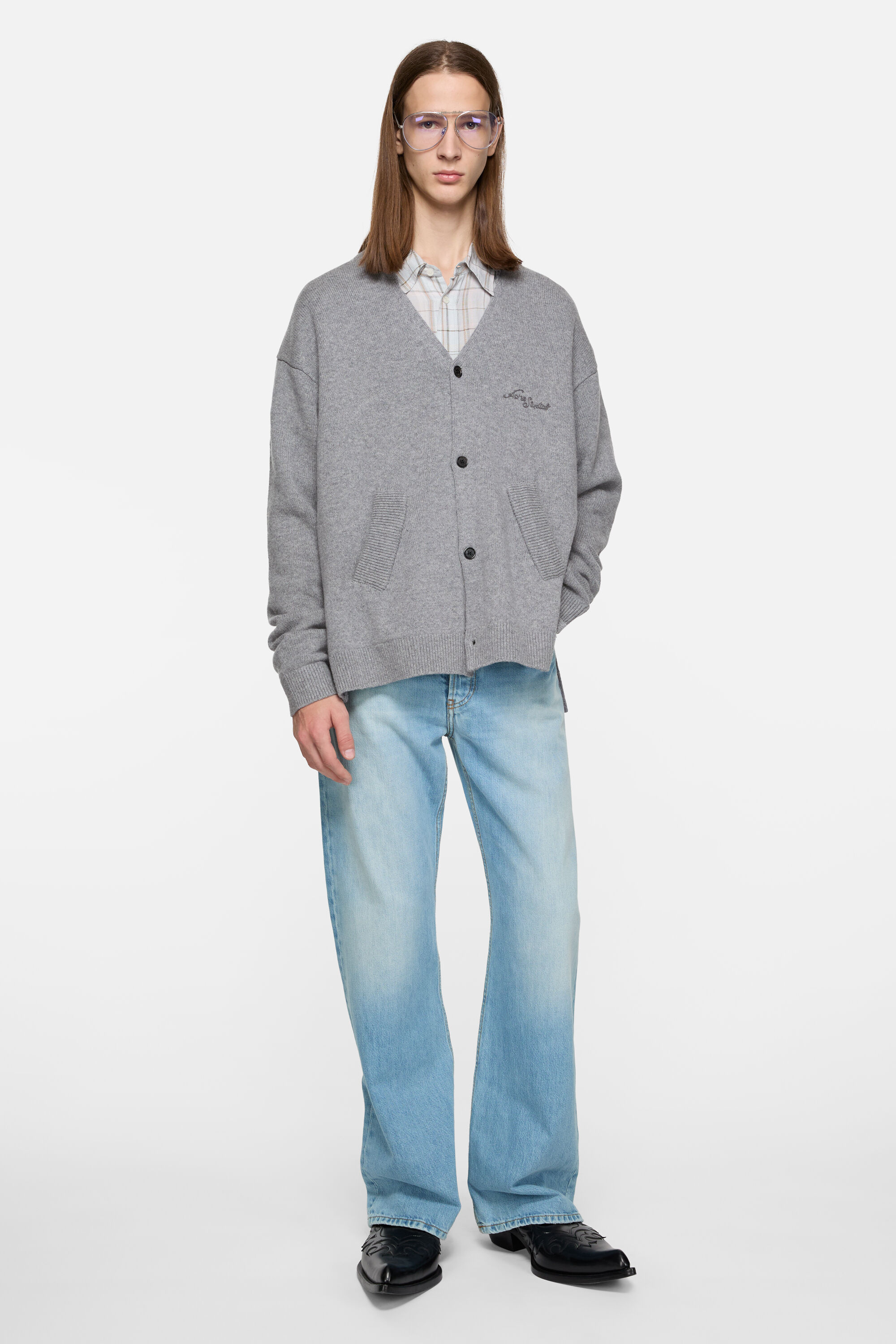 Acne Studios - Wool V-Neck Cardigan - Dark Grey Melange