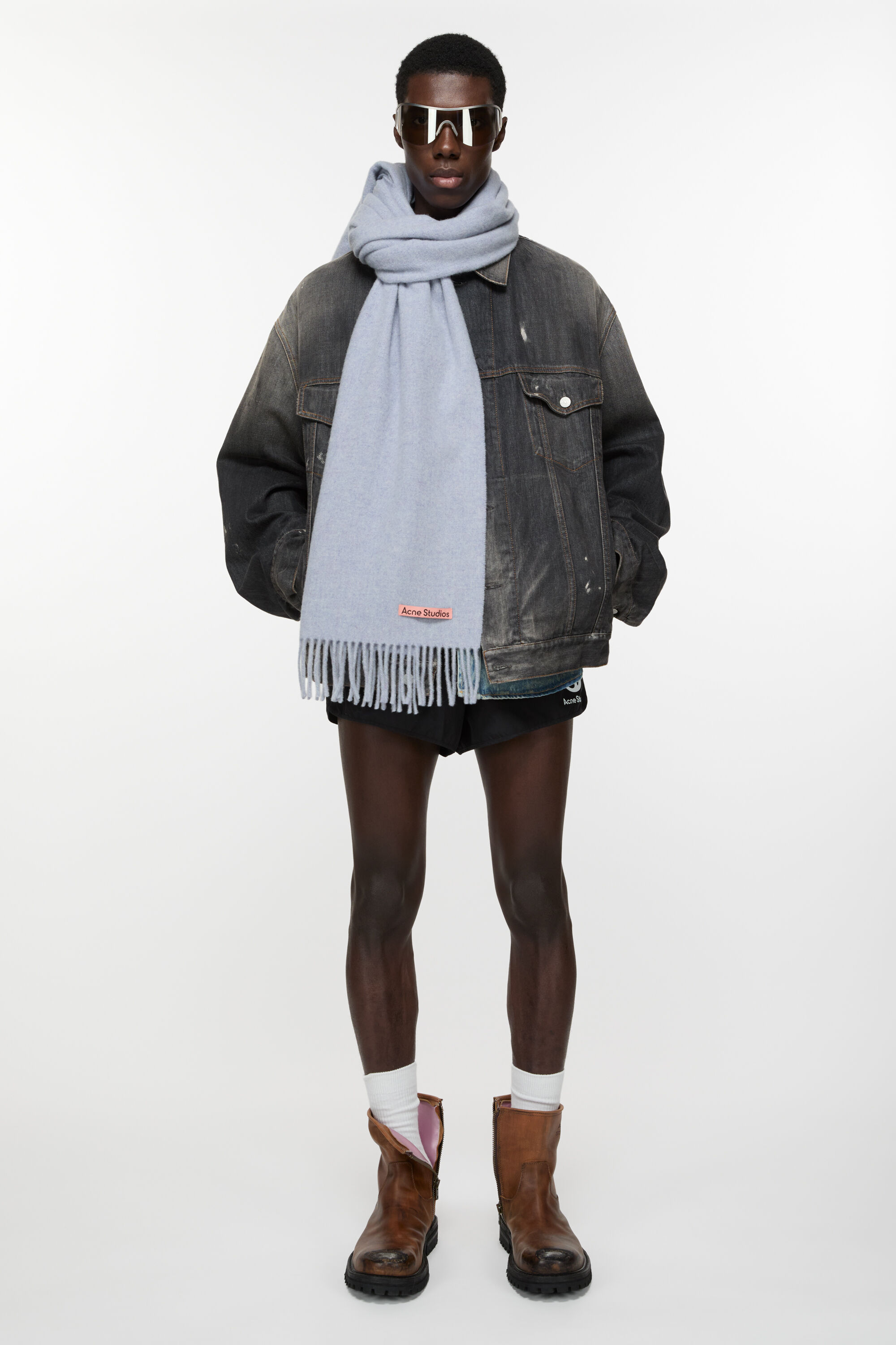 Acne Studios - フリンジウールスカーフ - ナロー - パウダーブルー