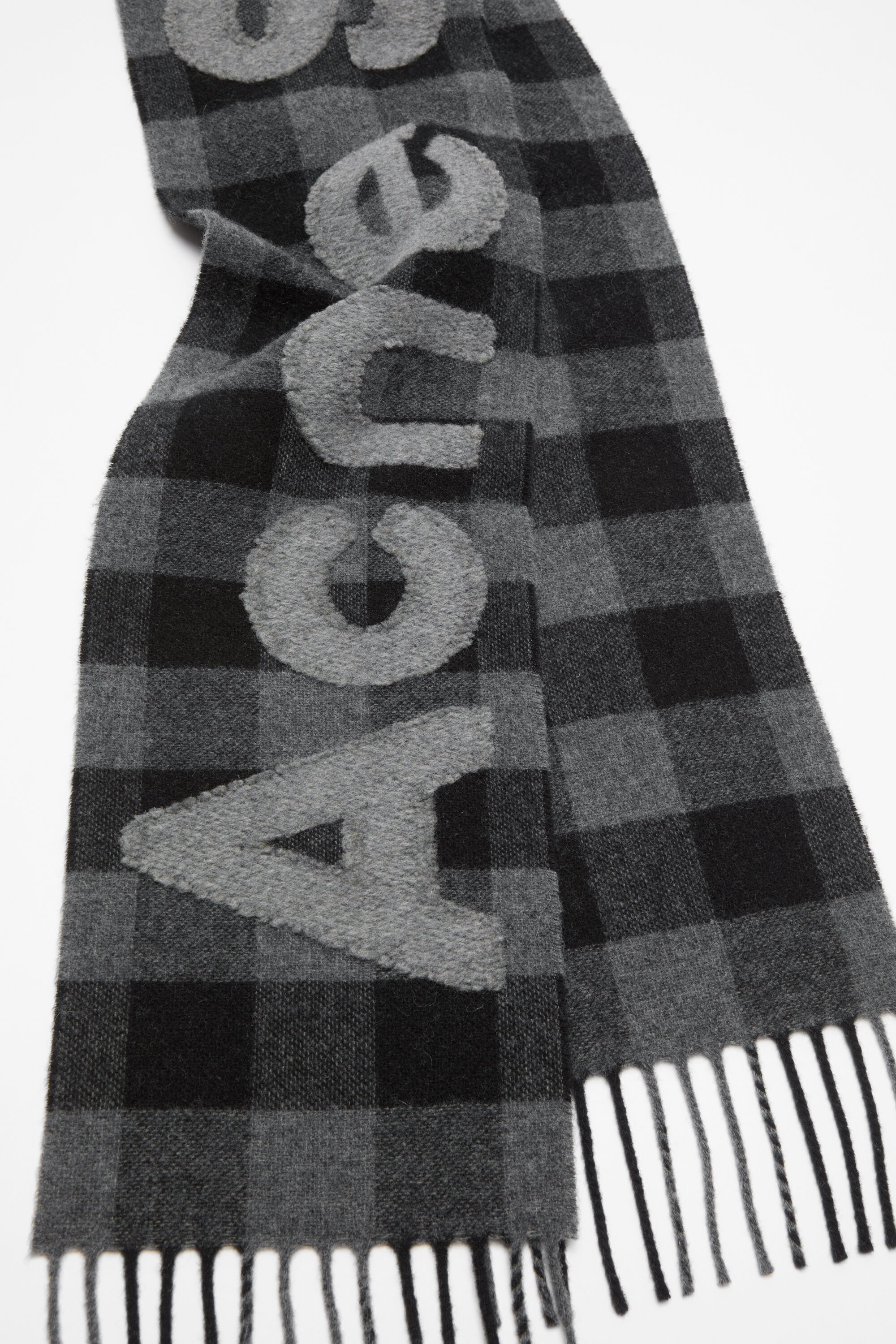 Acne Studios - チェックロゴスカーフ ‐ ナロー - ブラック/グレー