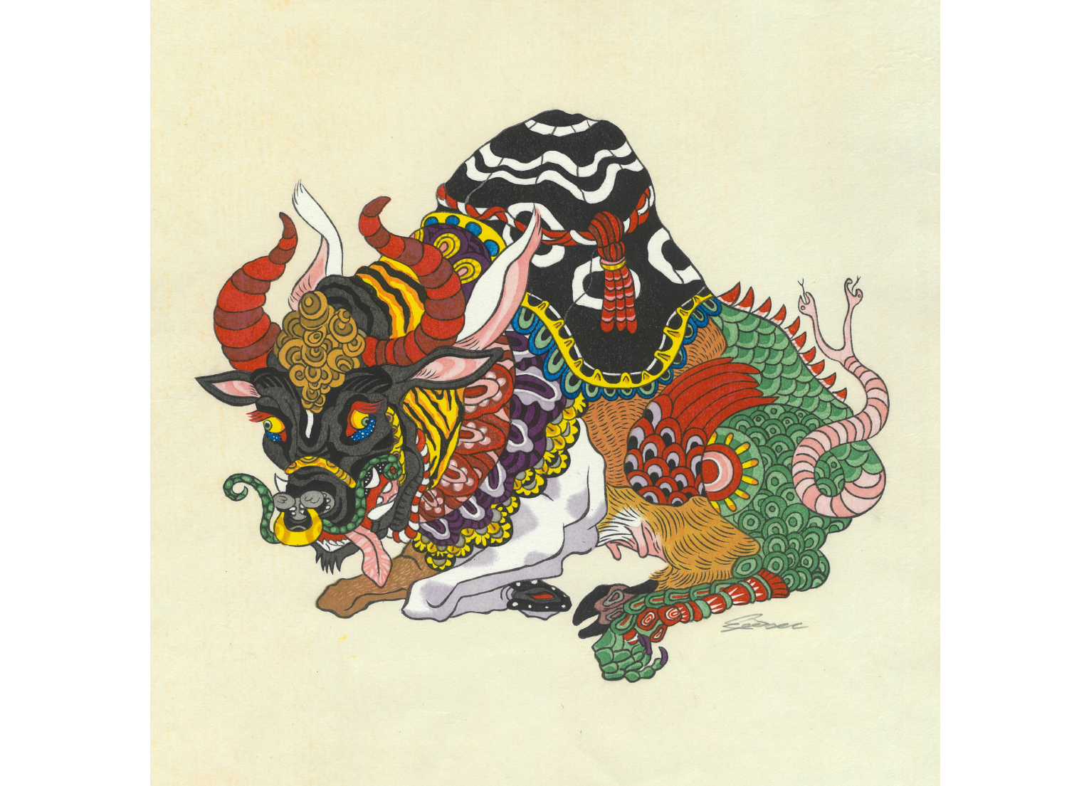 feebeeの浮世絵シリーズ「寿という獣」 来年の干支を描いた新作が