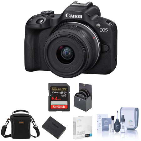 Canon EOS R50 Camera, Black with RF-S 18-45mm f/4.5-6.3 Lens and