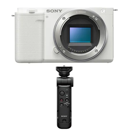 Sony ZV-E10 Mirrorless Camera, White with ACCVC1 Vlogger Accessory