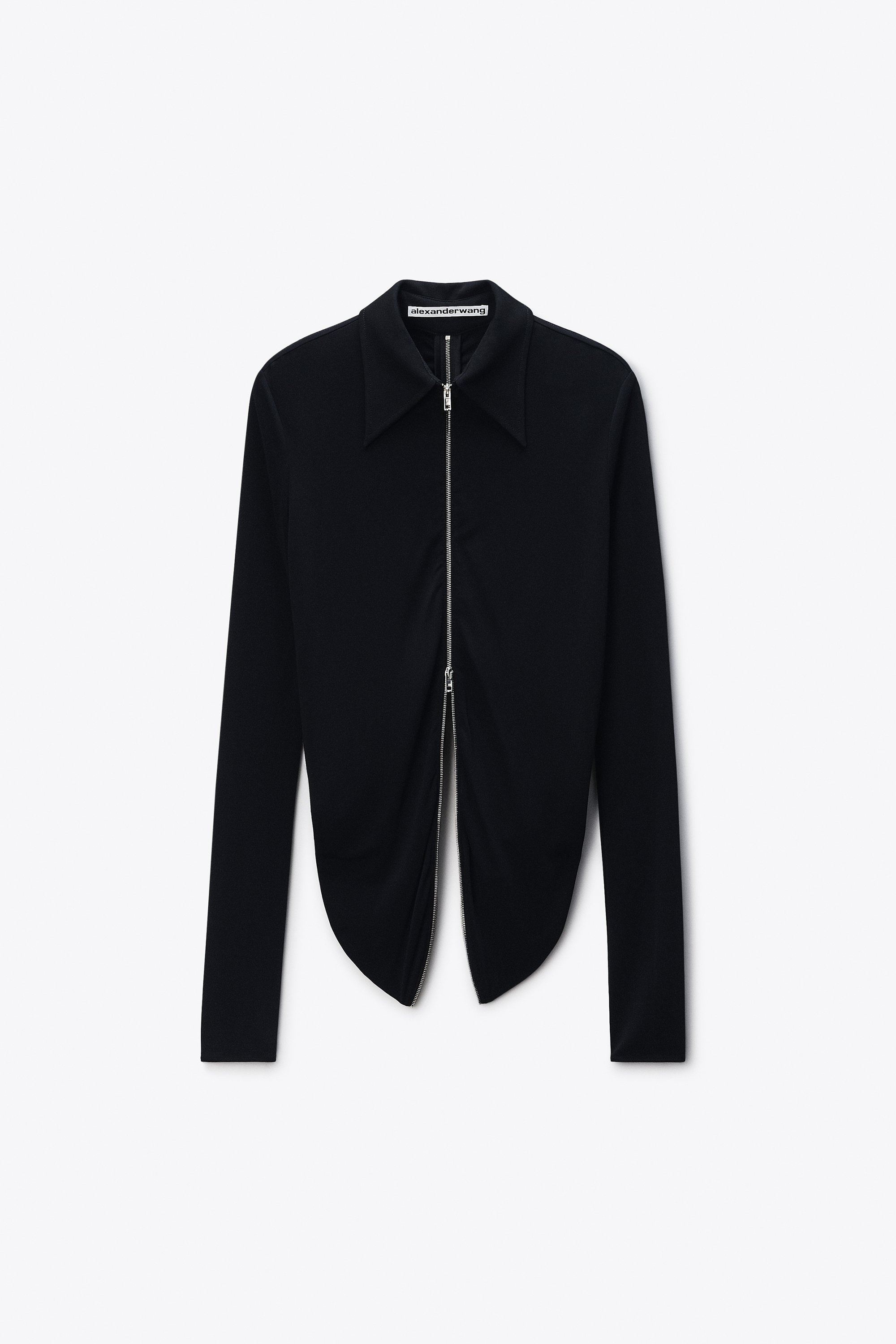 Draped Back Zip Shirt in Crepe Jersey in BLACK | alexanderwang®