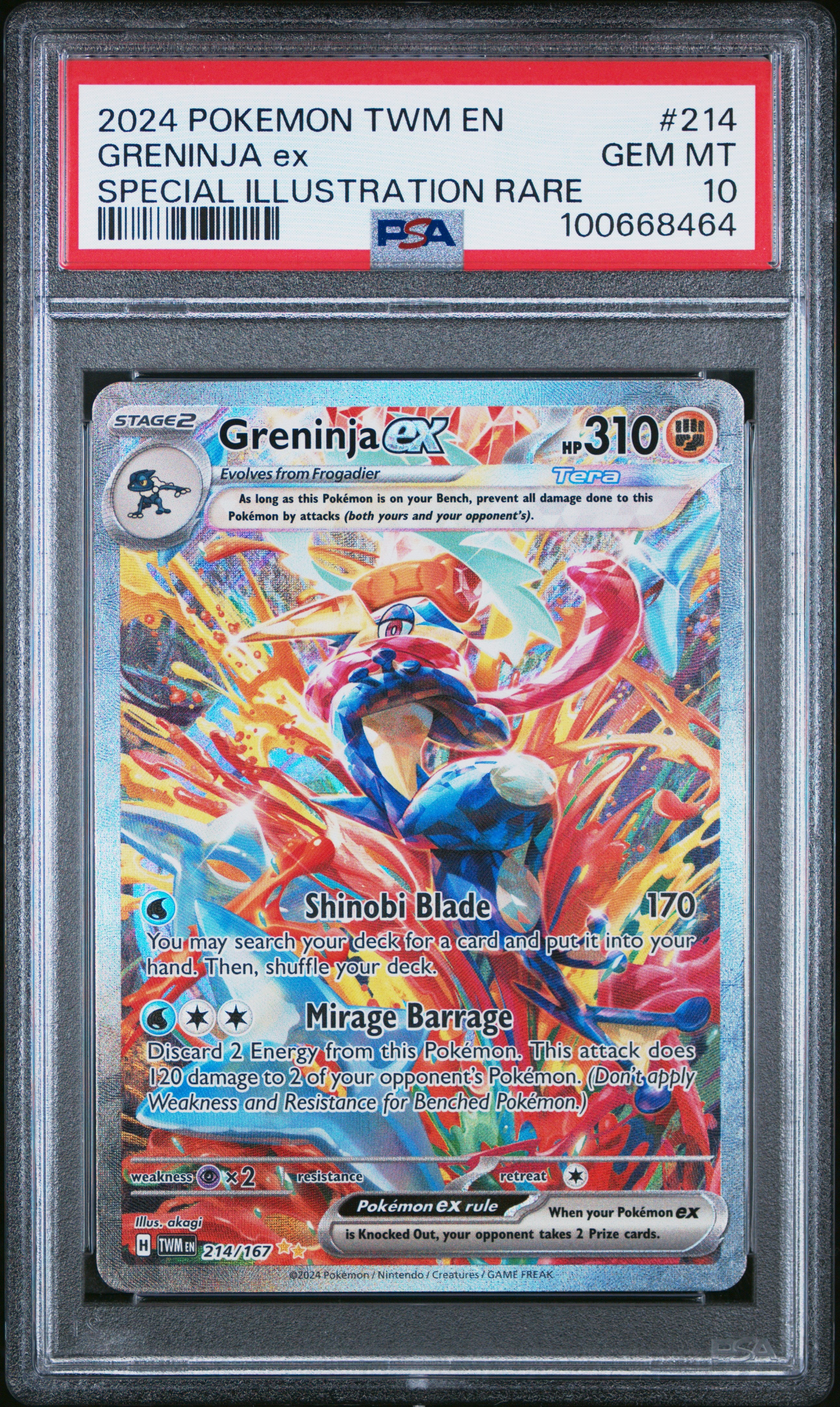 2024 Pokemon Twilight Masquerade #214 Greninja Ex SAR PSA 10