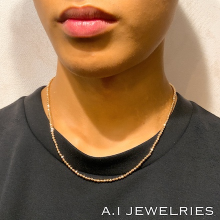 18金 ピンクゴールド シャンデリア ネックレス 3ミリ玉 50センチ 商品