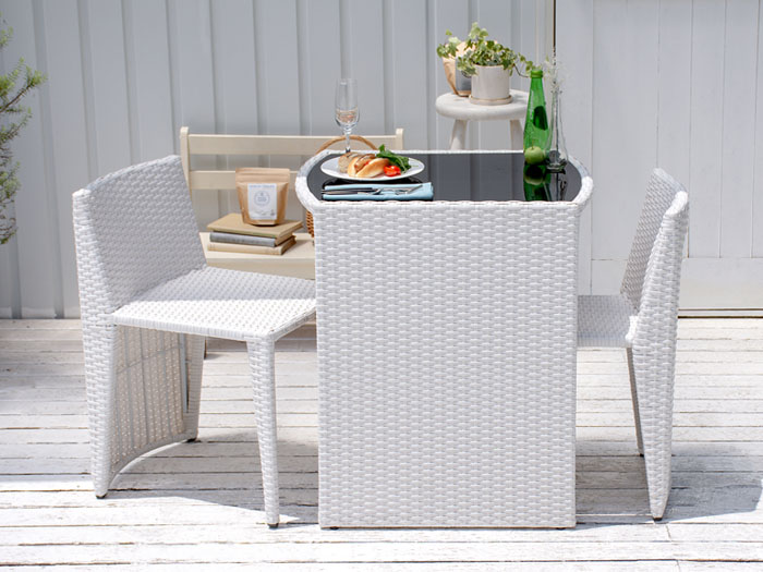 ラタン調コンパクトテーブルセット noon(ヌーン)「平編みタイプ