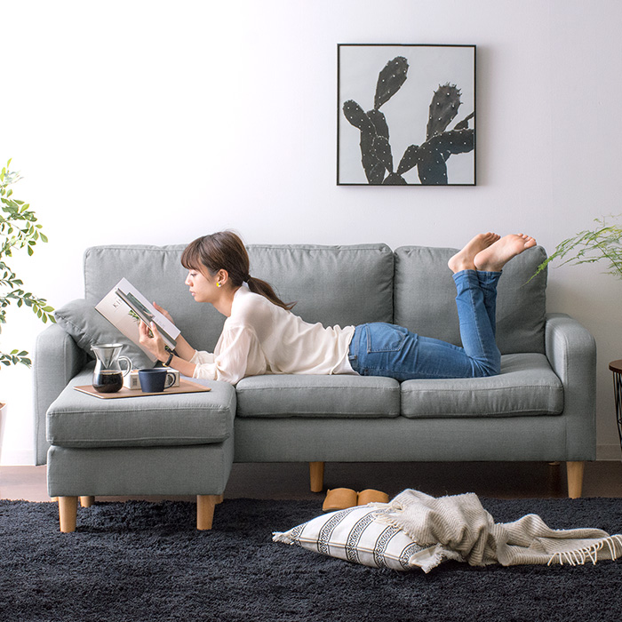 カウチソファ 3人掛け L字 切り離し可能 クッション付き adel | 家具