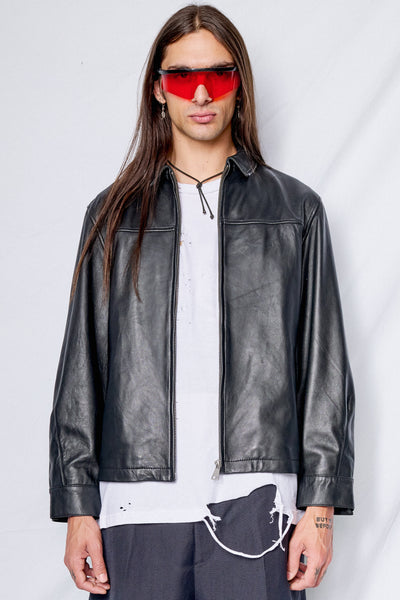 Black Leather Zip Jacket - Assembly New York