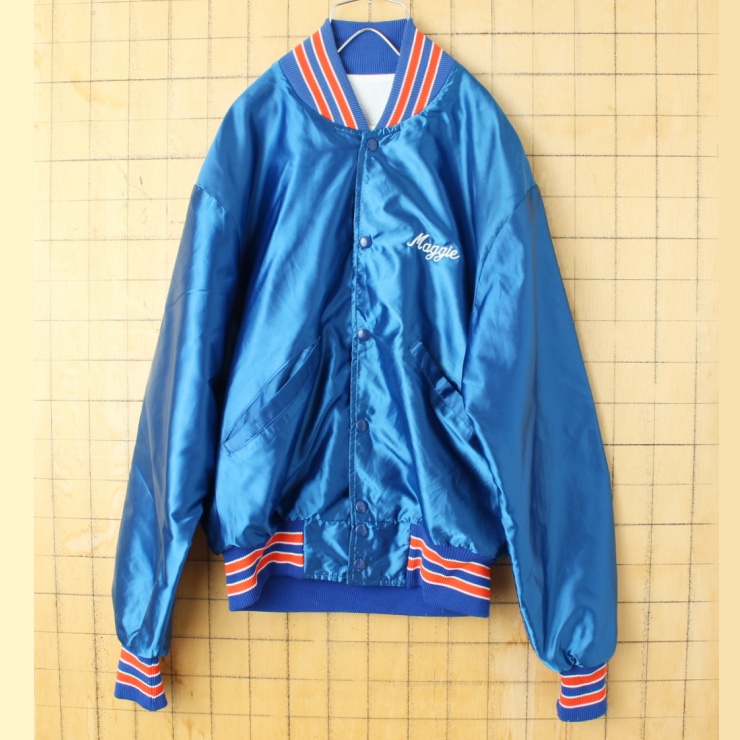 70s 80s USA製 DeLONG ナイロン スタジャン ブルー メンズM スタジアム