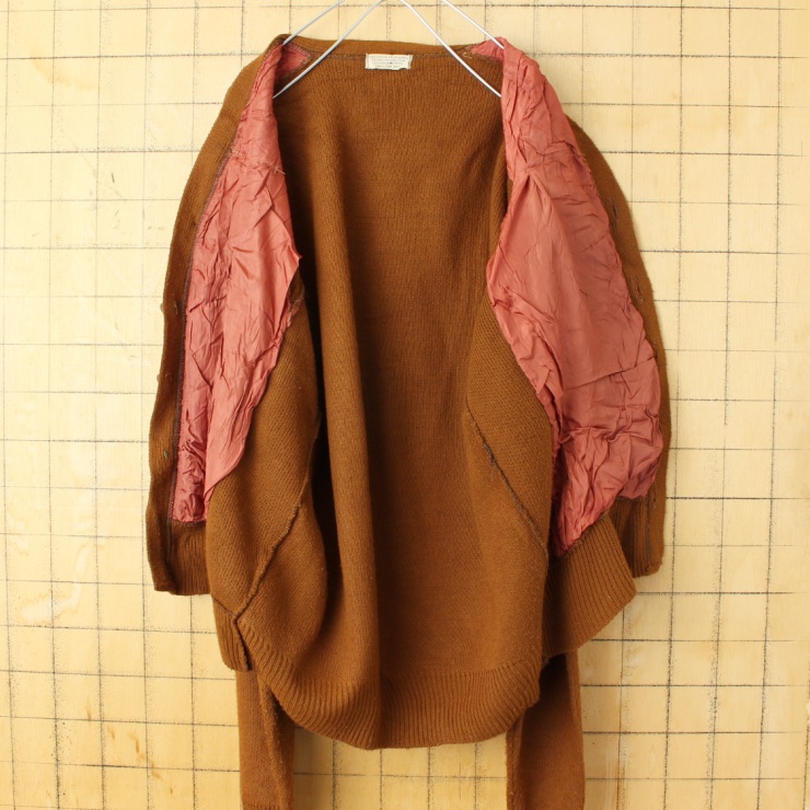 60s 70s USA スウェードレザー アクリルニット カーディガン ブラウン