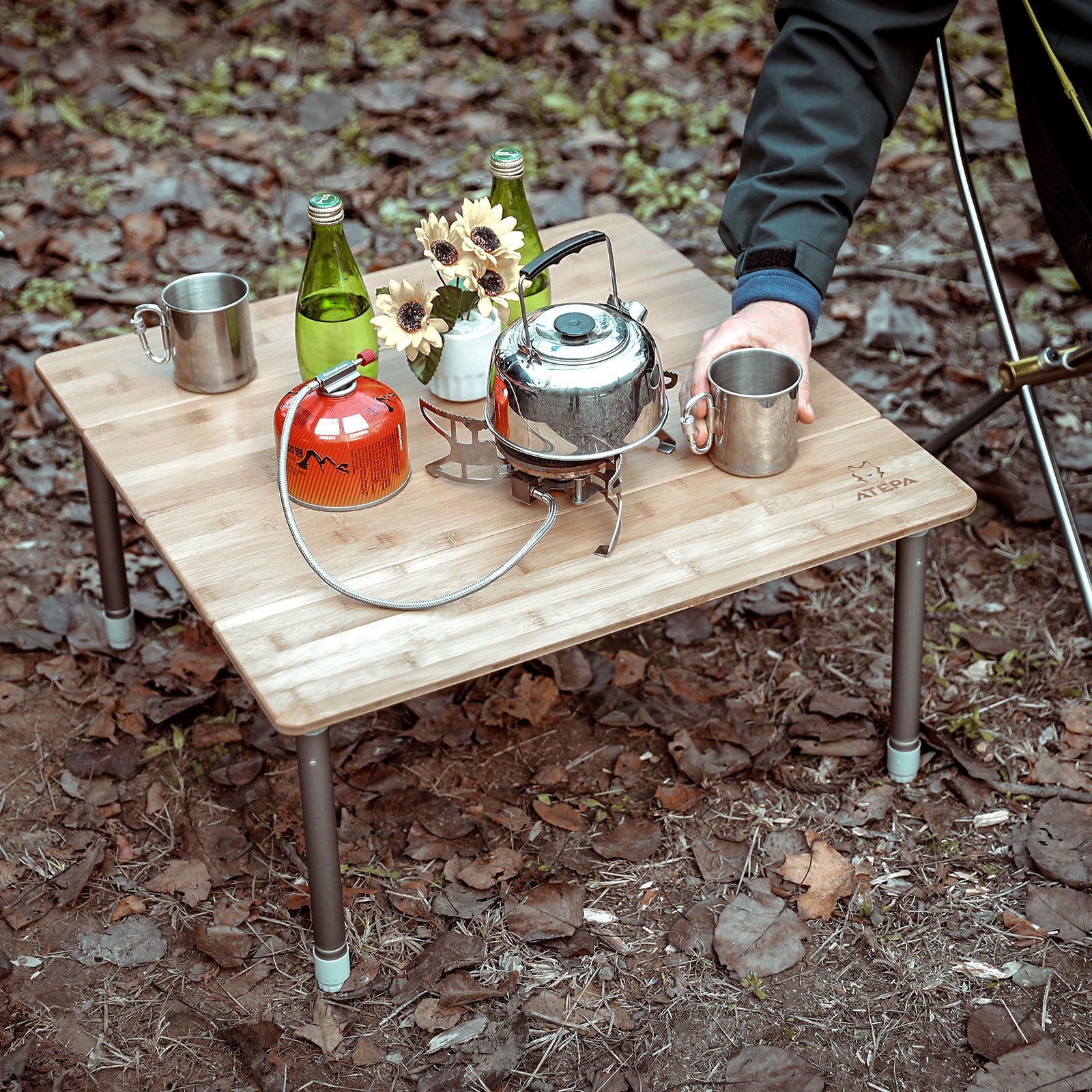 ATEPA 60×60 Foldable Bamboo Camping Table | Compact Camp Table