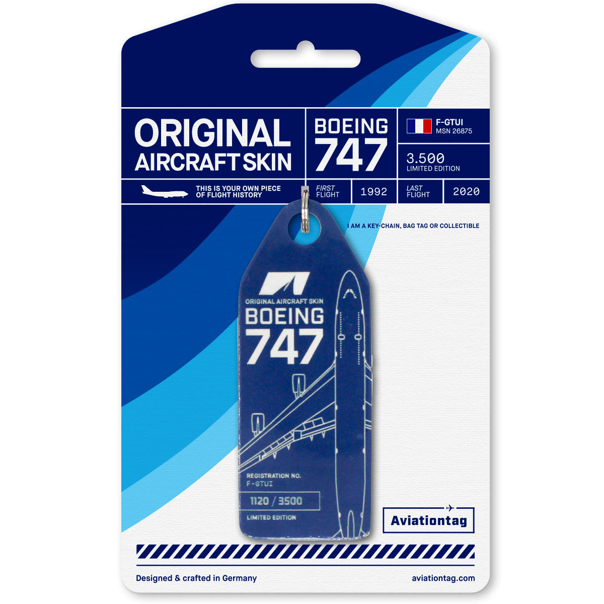 Aviation Skin Tags | Boeing 747 F-GTUI Keychain | Aviationtag
