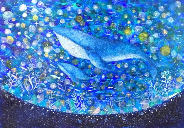 宝石の海を泳ぐクジラの親子」 by 三日月レモン｜Artmeter｜暮らしを