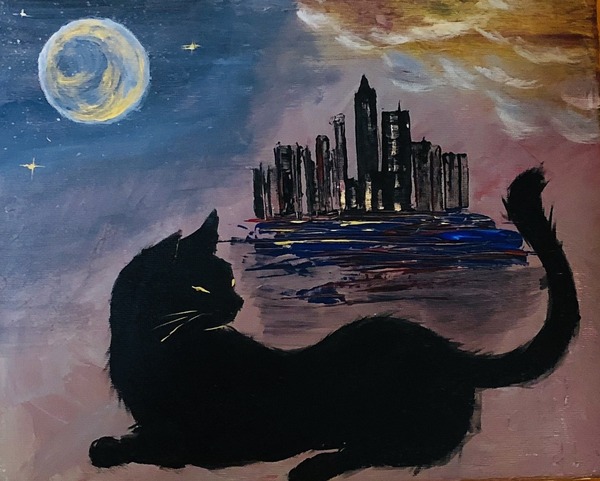 黒猫と夜景」 by Tアート｜Artmeter｜暮らしを彩るアートが、きっと