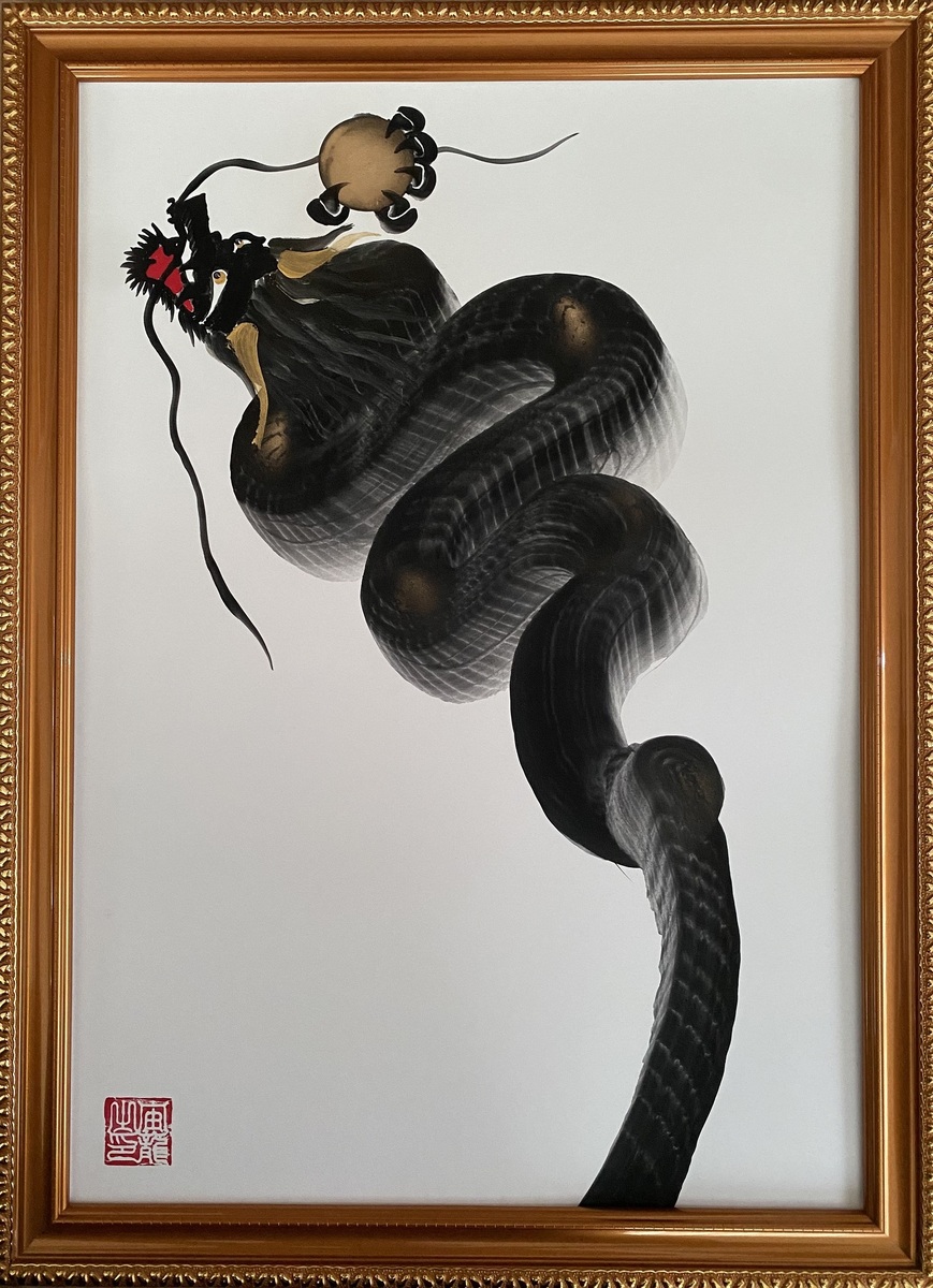 一筆龍『紅白双龍』」 by 宙龍-soryu-｜Artmeter｜暮らしを彩るアート