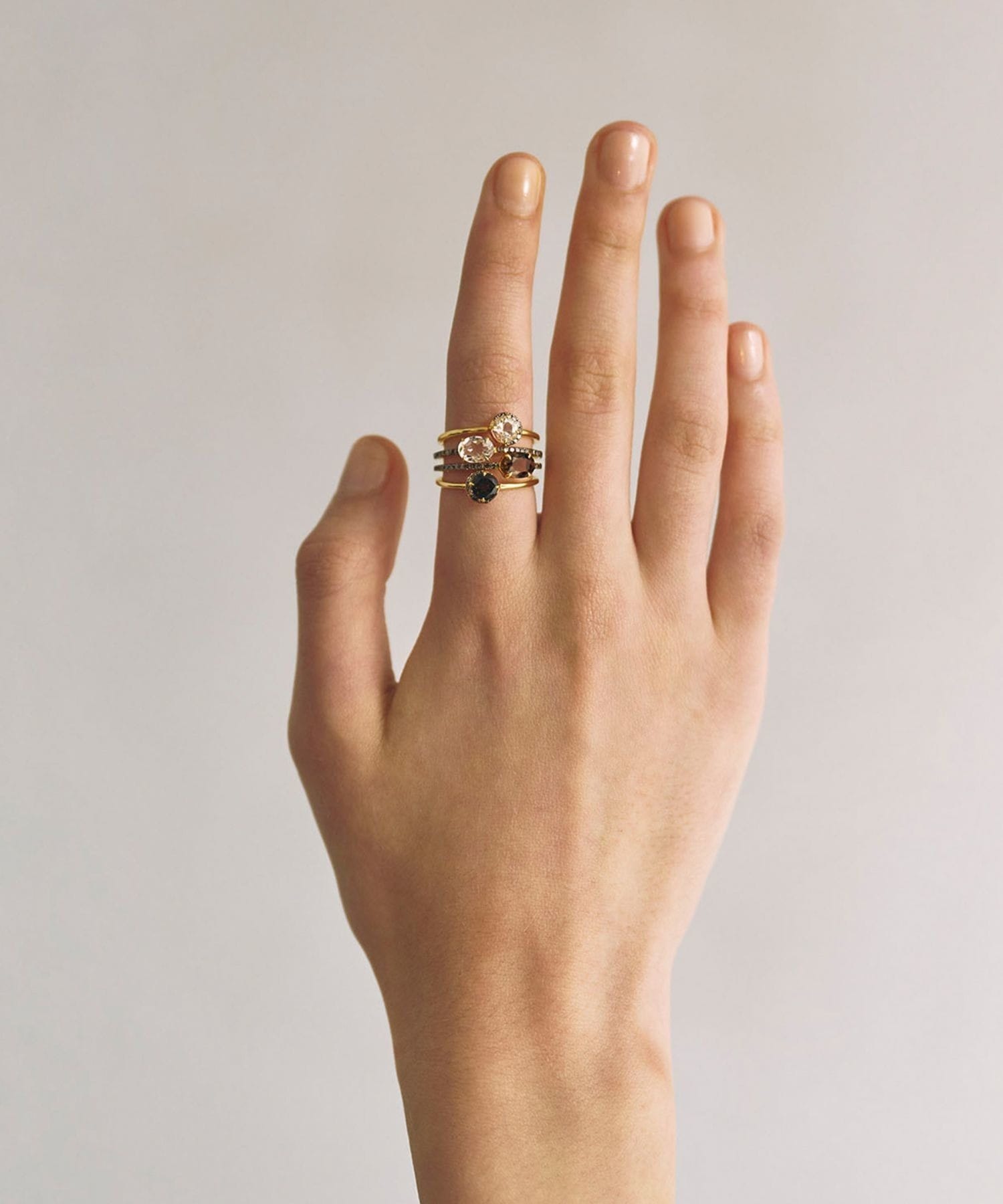 elafonisi] smoky quartz new moon pave diamonds eternity ring