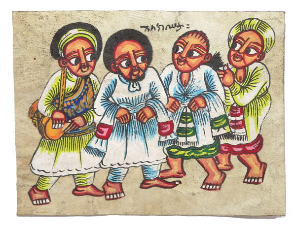 エチオピアの牛皮紙絵（小）<アフリカの雑貨：アフリカ雑貨アザライ