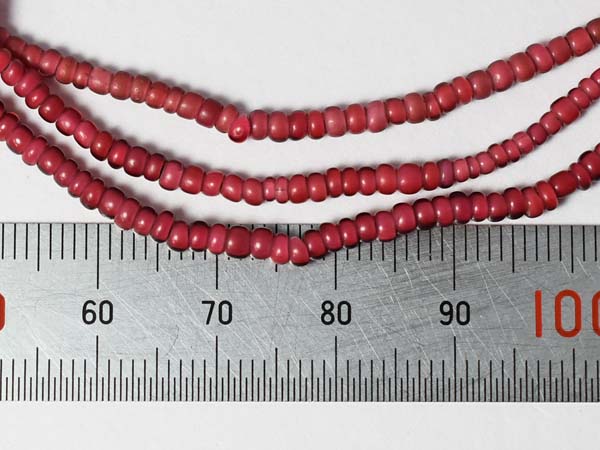 1801】アンティーク金赤ホワイトハーツ極小粒ビーズ一連,とんぼ玉