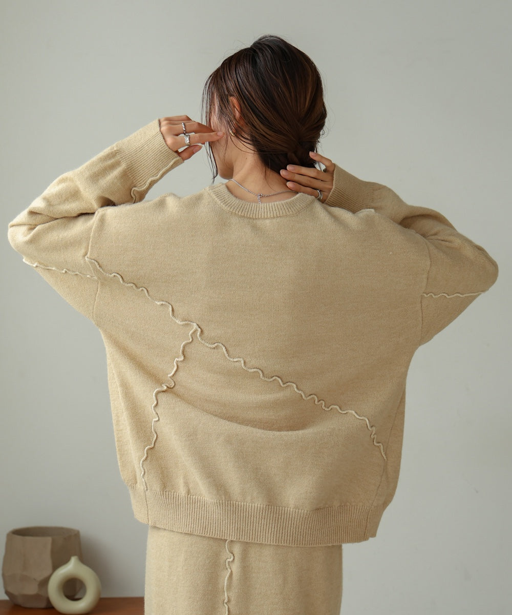 大人気ニット/5色展開/セットアップ対応】ウェーブメロウニットトップス