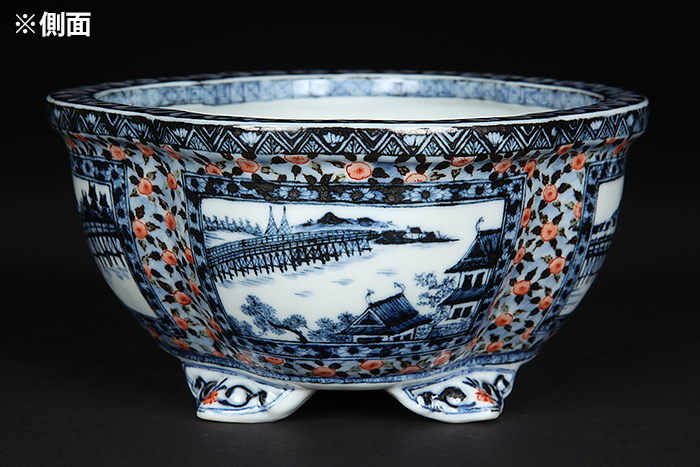 九谷理節染付赤絵窓橋図木瓜式鉢 | 盆栽、盆栽書籍、盆栽鉢の通販