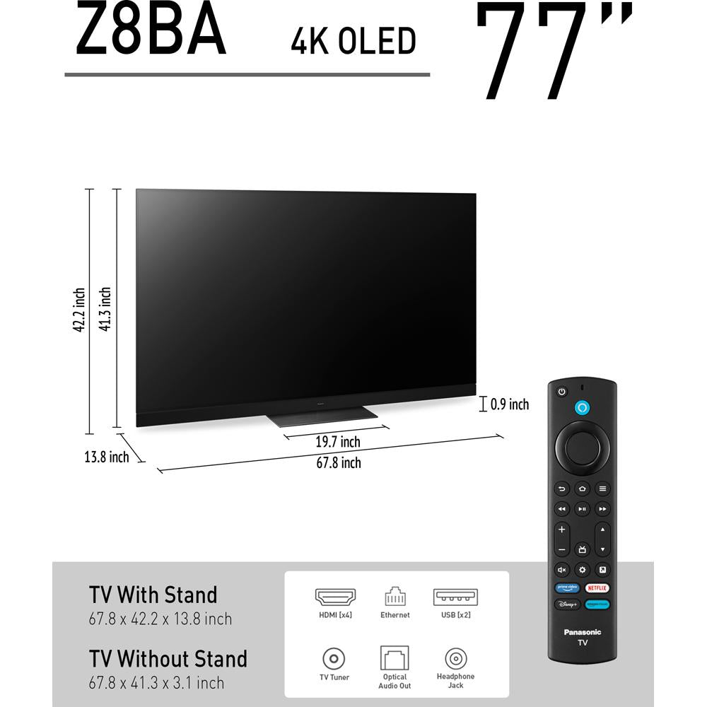 Panasonic Z8BAP 77 Inch OLED 4K Smart, Fire TV, 144Hz HDR10+, One Box