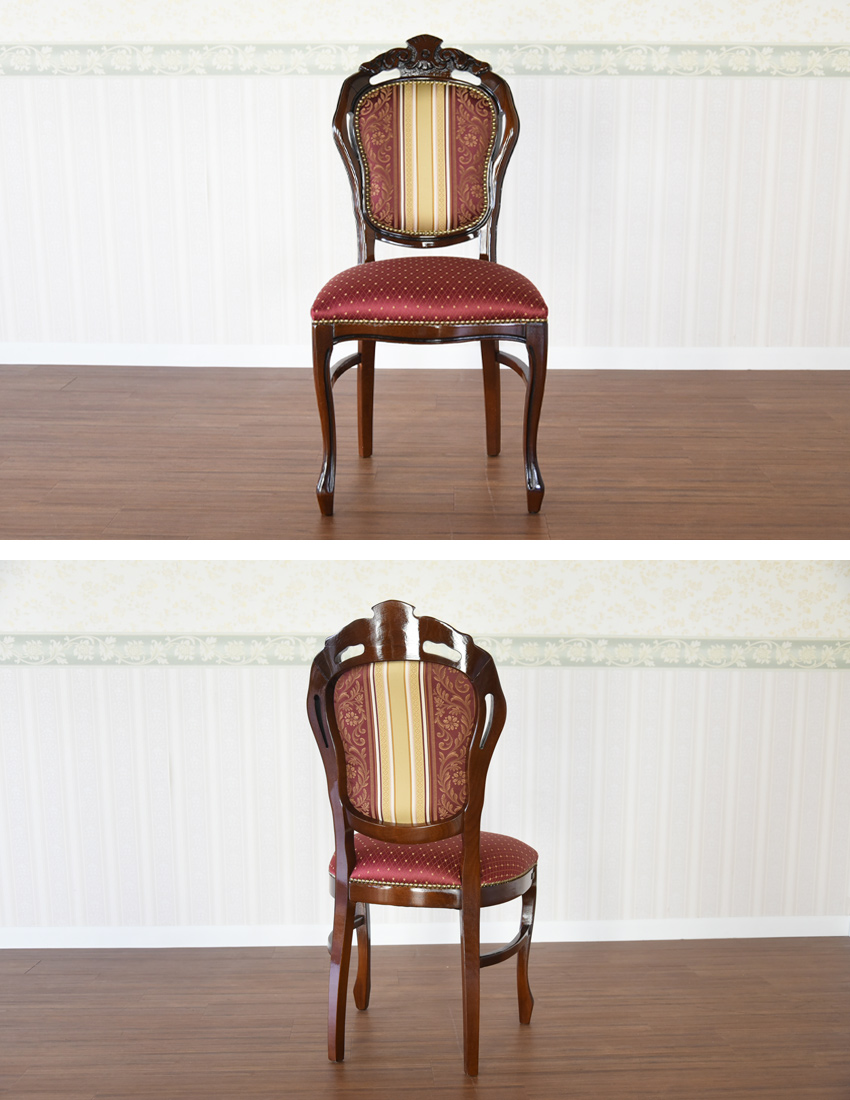 イタリア製 象嵌 ダイニングセット5P 4人掛け ストライプレッド