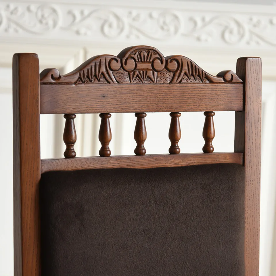 英国風 アンティーク調 ダイニングチェア オーク材 幅45cm｜ロココ調