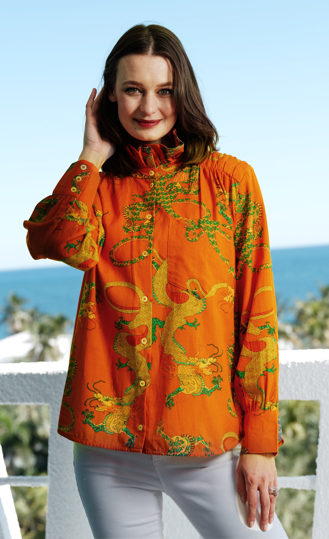 Dizzy-Lizzie Sun Valley Oversized Shirt with Ruffle Collar