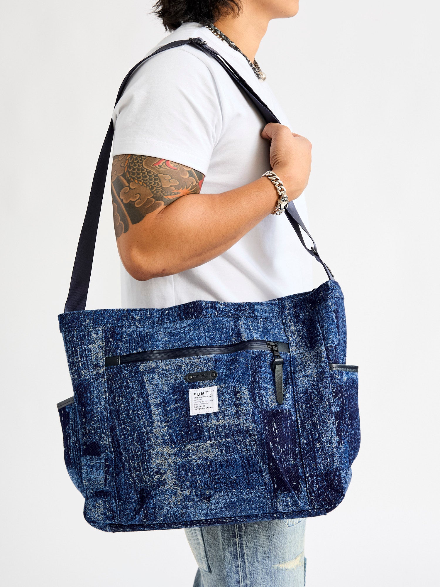 FDMTL x Master-Piece Boro Jacquard Shoulder Bag in Indigo – Blue