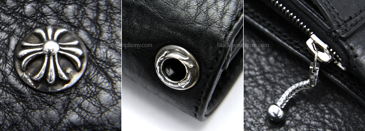 クロムハーツ1ジップクロスボタンレザーウォレットブラック|クロム