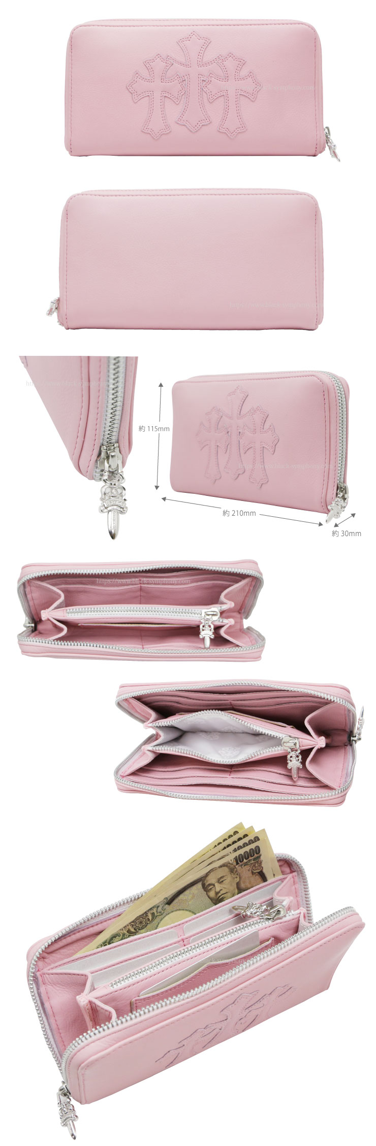 クロムハーツRECFジップ#2レザー3セメタリークロスパッチウォレット