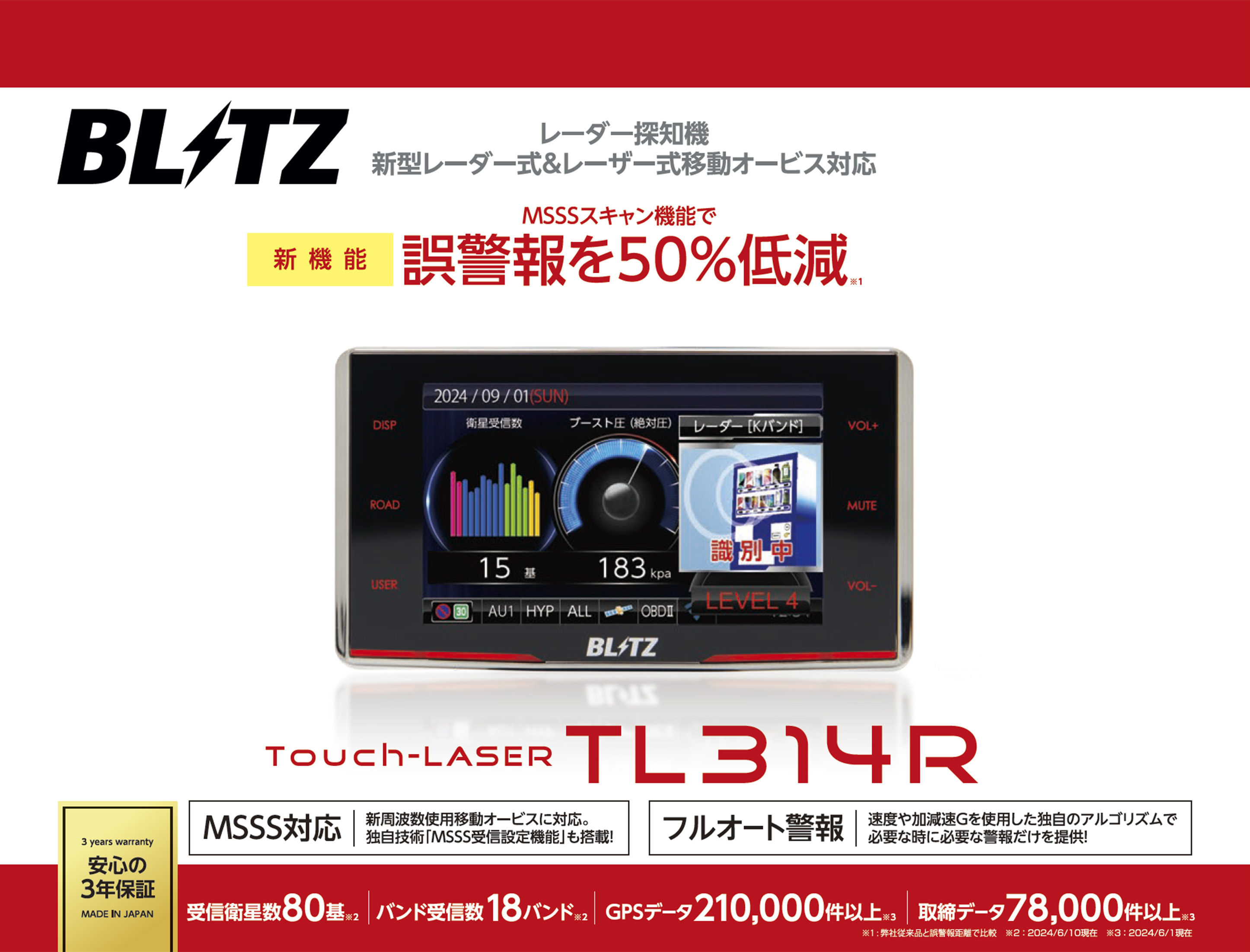 TL314R MSSS新周波数対応 MSSSスキャン機能搭載 レーザー＆レーダー