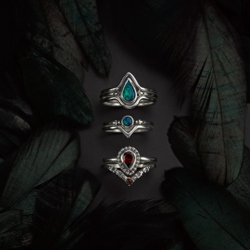 Rebel - Filagree Ring - Garnet Stone - Bloody Mary Metal