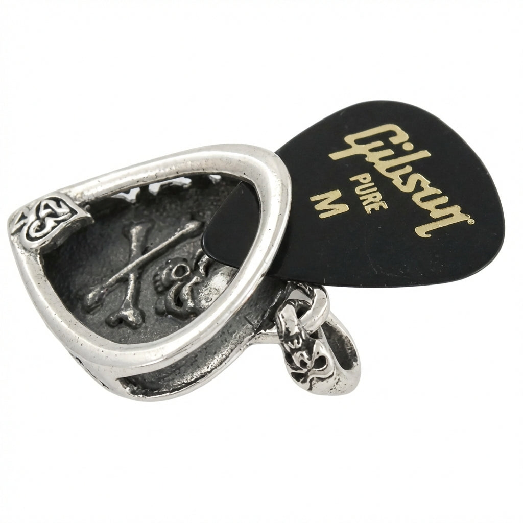 Skull Guitar Pick Holder Pendant - 925 Sterling Silver