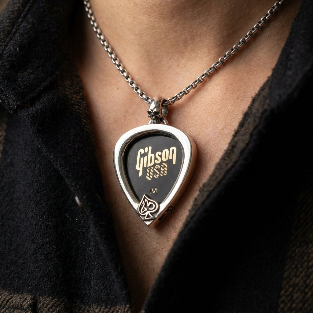Skull Guitar Pick Holder Pendant - 925 Sterling Silver