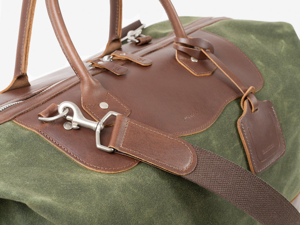 No. 643 Large Carryall, Olive Waxed Canvas and Brown Full Grain