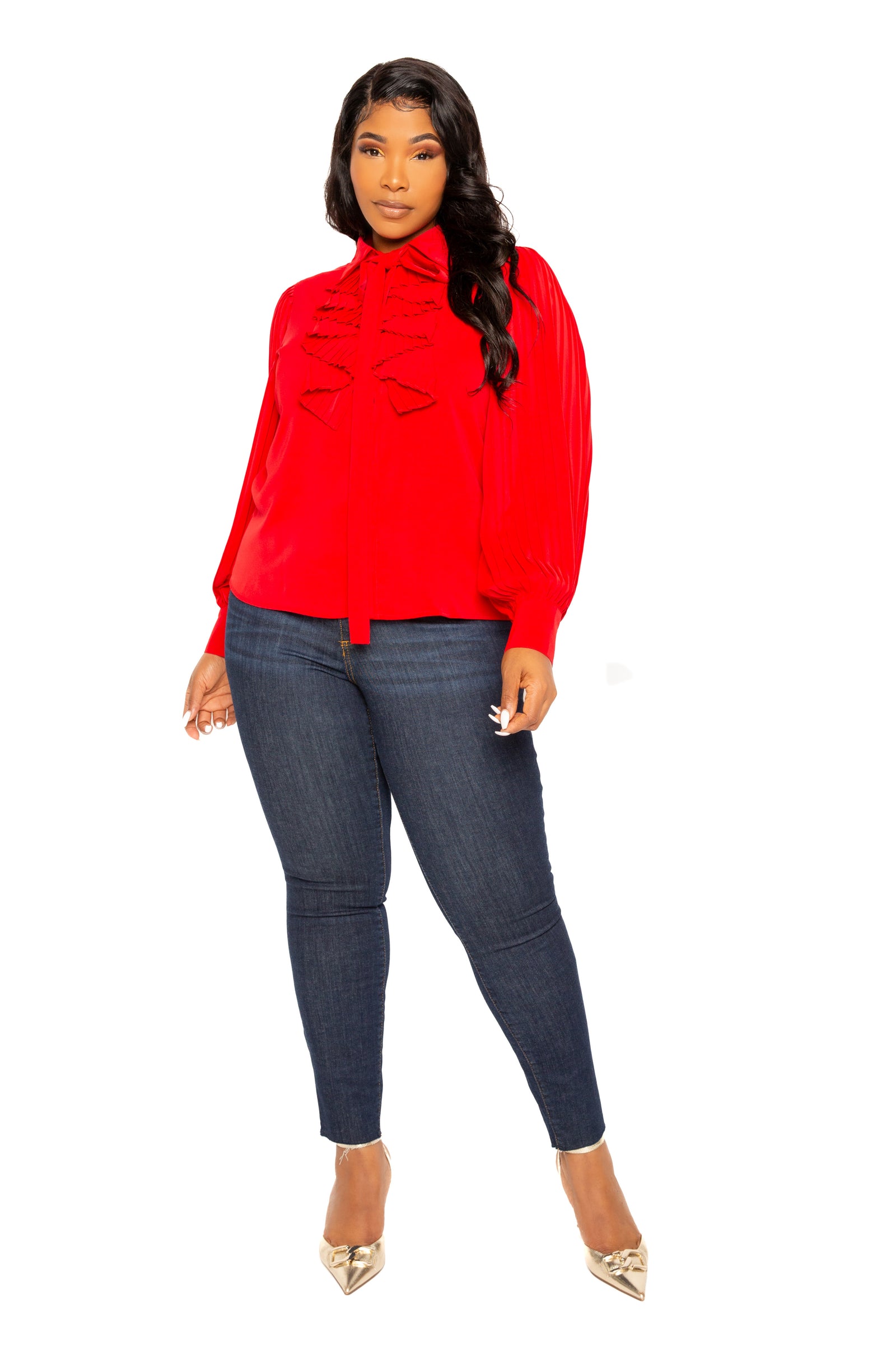 Tie Neck Pleated Sleeve Blouse – Buxom Couture