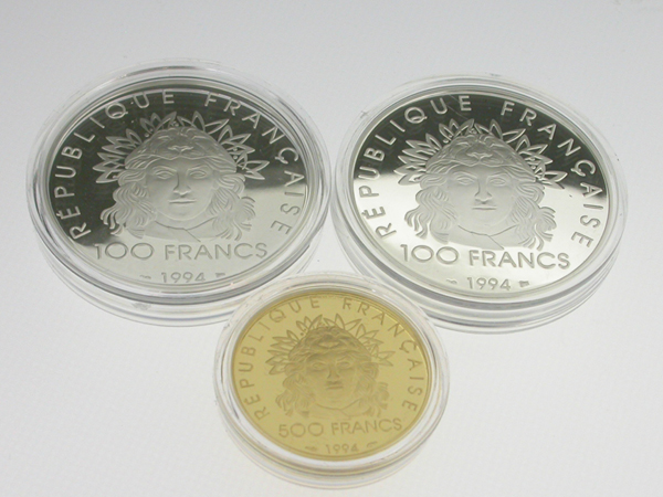 来店買取】オリンピック100周年 500フラン金貨100フラン銀貨 3点セット