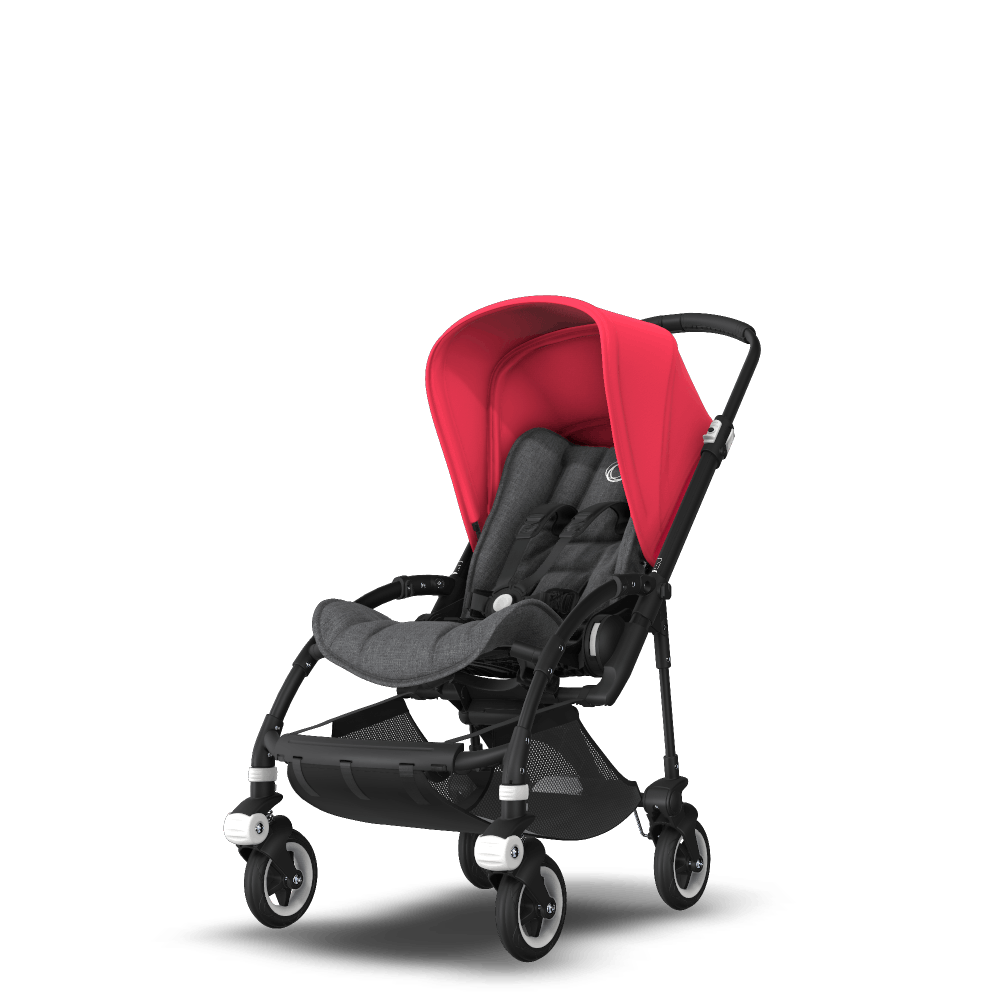 Bugaboo Bee 5 seat stroller neon red sun canopy, Grey Melange