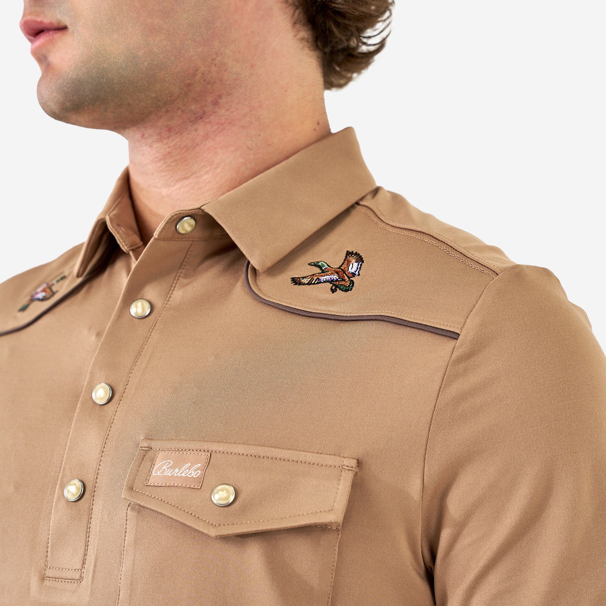 Pearl Snap Performance Polo - Mallards - Khaki – BURLEBO