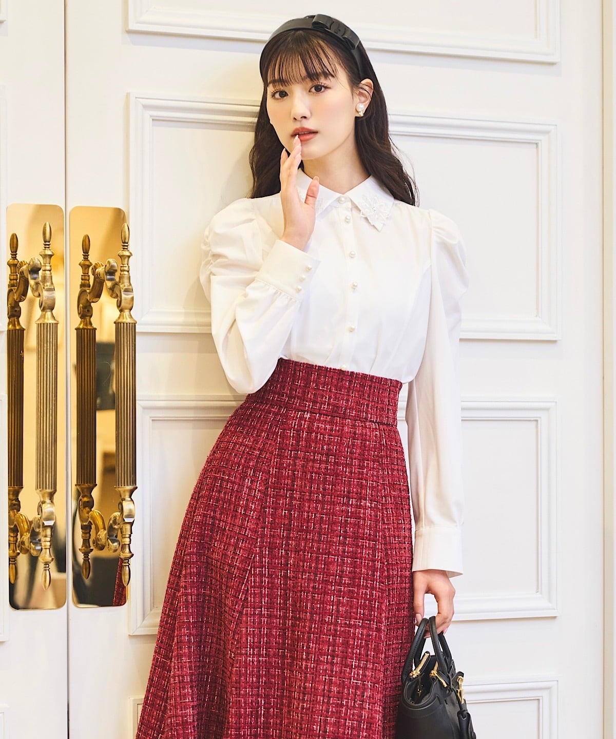 3Dフラワーレース衿パワショルブラウス(F エクリュ): SWINGLE｜公式