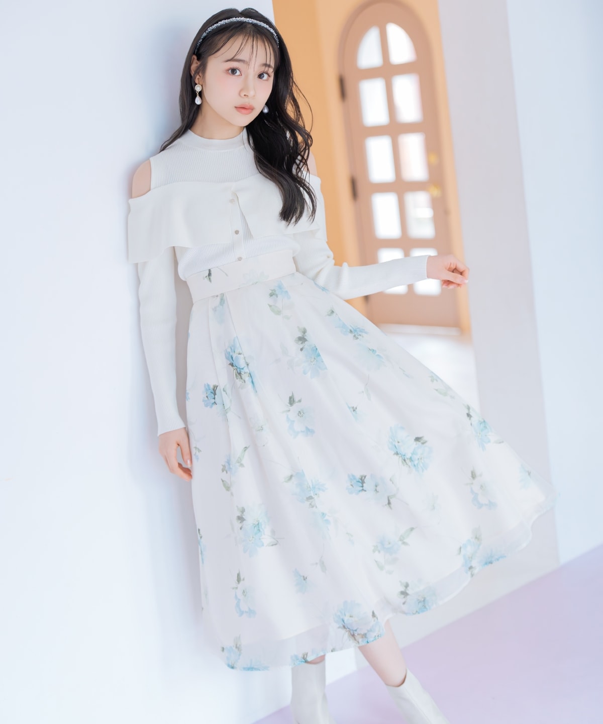 フラワープリントシアータックスカート(F ホワイト): WILLSELECTION