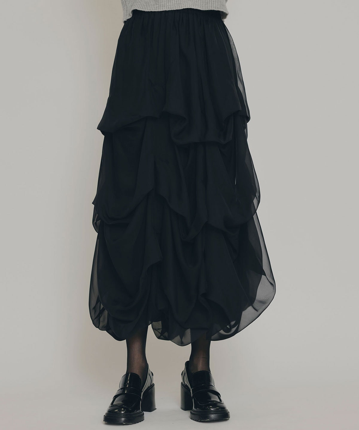 タックバルーンボリュームシフォンロングスカート(F オフホワイト