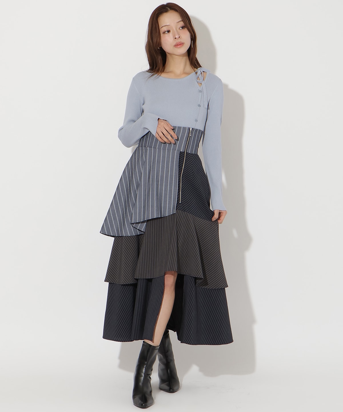 ストライプパッチワークスカート(S ネイビー): AND COUTURE｜公式